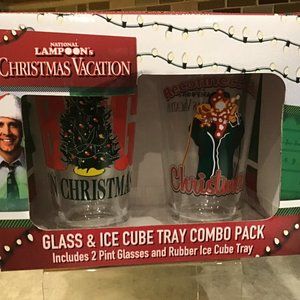 NIB National Lampoon's Christmas Glass (2) and Ice Cube Tray